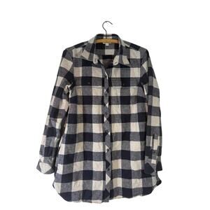 LL BEAN Signature Womens Medium regular Chamois Flannel Shirt Jacket Black/White